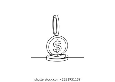 Continuous one-line drawing three dollar coins stacked. Country currency concept. Single line drawing design graphic vector illustration
