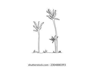 Continuous one-line drawing three tall coconut trees. Tree concept single line drawing design graphic vector illustration