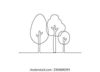 Continuous one-line drawing three trees by the road. Tree concept single line drawing design graphic vector illustration