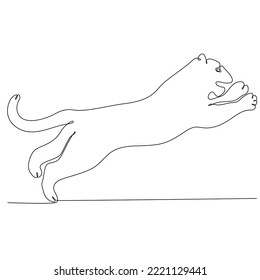 
Continuous one-line drawing. Tiger jumping. Vector illustrations