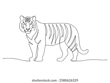 Continuous One-Line Drawing of a Tiger - Minimalist Wildlife Art
