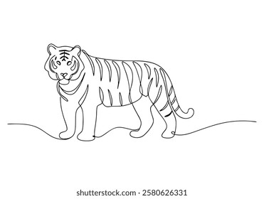 Continuous One-Line Drawing of a Tiger - Minimalist Wildlife Art