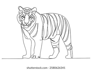 Continuous One-Line Drawing of a Tiger - Minimalist Wildlife Art