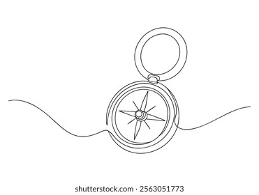 Continuous One-Line Drawing of a Traveler's Compass - Minimalist Exploration Art