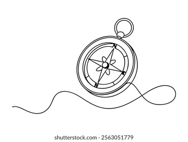 Continuous One-Line Drawing of a Traveler's Compass - Minimalist Exploration Art