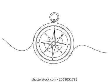 Continuous One-Line Drawing of a Traveler's Compass - Minimalist Exploration Art