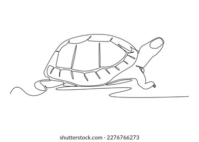 Continuous one-line drawing a turtle was crawling on the ground. Animals concept single line draw design graphic vector illustration