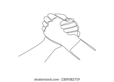 Continuous one-line drawing two hands shaking. Friendship Day concept. Single line drawing design graphic vector illustration