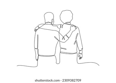 Continuous one-line drawing of two male friends. Friendship Day concept. Single line drawing design graphic vector illustration