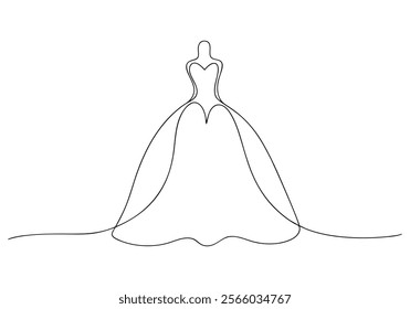 Continuous One-Line Drawing of a Wedding Dress - Minimalist Bridal Art"