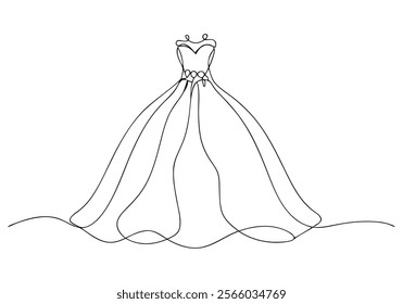 Continuous One-Line Drawing of a Wedding Dress - Minimalist Bridal Art"