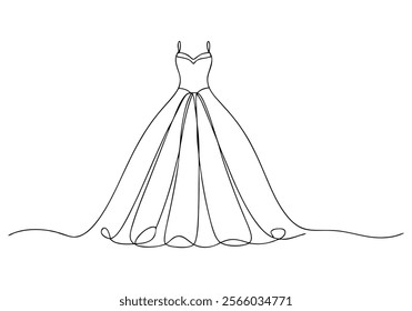 Continuous One-Line Drawing of a Wedding Dress - Minimalist Bridal Art"