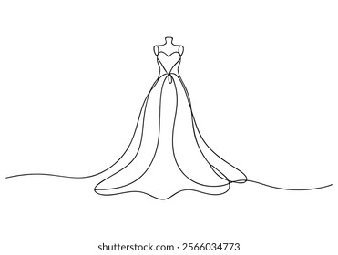 Continuous One-Line Drawing of a Wedding Dress - Minimalist Bridal Art"