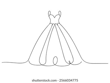 Continuous One-Line Drawing of a Wedding Dress - Minimalist Bridal Art"