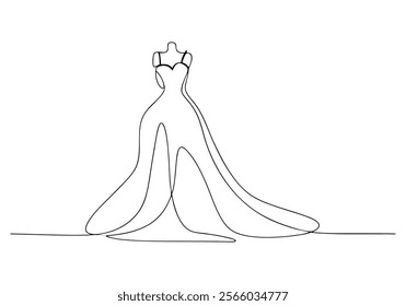 Continuous One-Line Drawing of a Wedding Dress - Minimalist Bridal Art"