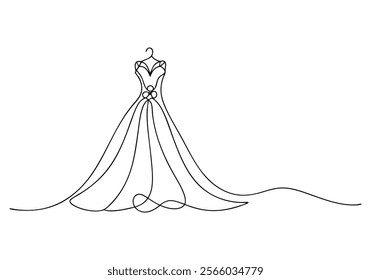 Continuous One-Line Drawing of a Wedding Dress - Minimalist Bridal Art"