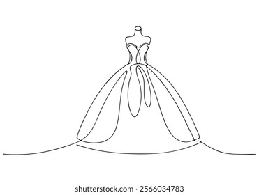 Continuous One-Line Drawing of a Wedding Dress - Minimalist Bridal Art"