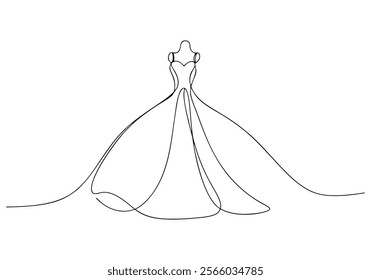 Continuous One-Line Drawing of a Wedding Dress - Minimalist Bridal Art"