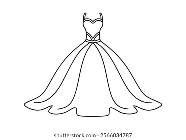 Continuous One-Line Drawing of a Wedding Dress - Minimalist Bridal Art"