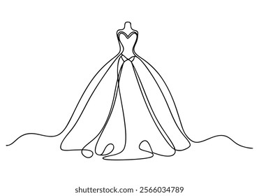 Continuous One-Line Drawing of a Wedding Dress - Minimalist Bridal Art"