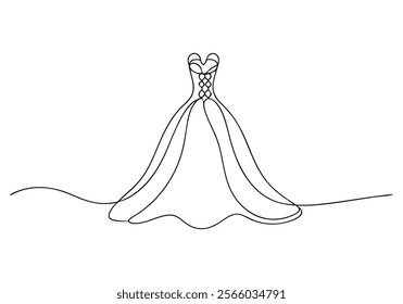 Continuous One-Line Drawing of a Wedding Dress - Minimalist Bridal Art"