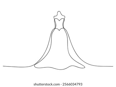 Continuous One-Line Drawing of a Wedding Dress - Minimalist Bridal Art"