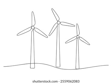 Continuous One-Line Drawing of Wind Farm Turbines - Minimalist Renewable Energy Art