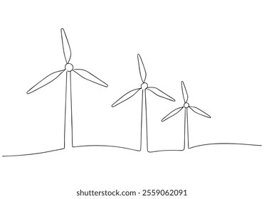 Continuous One-Line Drawing of Wind Farm Turbines - Minimalist Renewable Energy Art