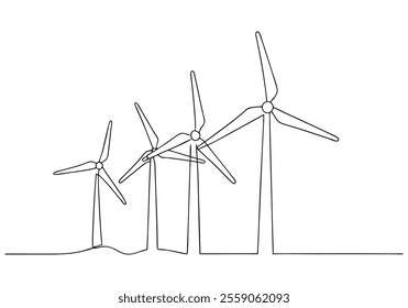 Continuous One-Line Drawing of Wind Farm Turbines - Minimalist Renewable Energy Art