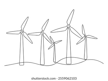 Continuous One-Line Drawing of Wind Farm Turbines - Minimalist Renewable Energy Art