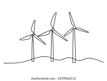 Continuous One-Line Drawing of Wind Farm Turbines - Minimalist Renewable Energy Art