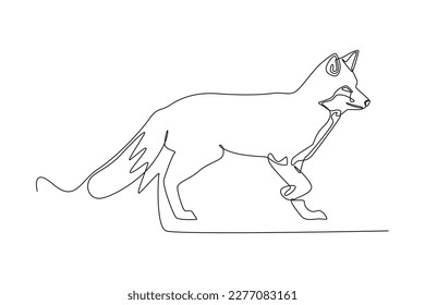 Continuous one-line drawing wolf walking in the forest. Animals concept single line draw design graphic vector illustration