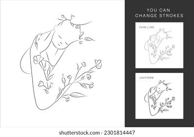 Continuous one-line drawing. The woman holds her baby. Mother and baby contour illustration.