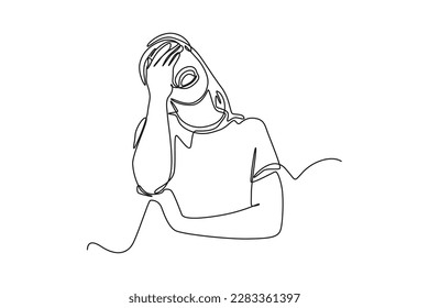 Continuous one-line drawing a woman laughing while closing her eyes. World laughing day concept single line draws design graphic vector illustration