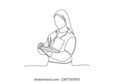 Continuous one-line drawing women like to read books. Book concept. Single line drawing design graphic vector illustration