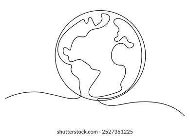Continuous one-line earth globe outline vector illustration for minimalist and modern designs