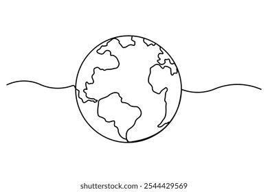 Continuous one-line earth globe outline vector illustration for minimalist and modern designs
