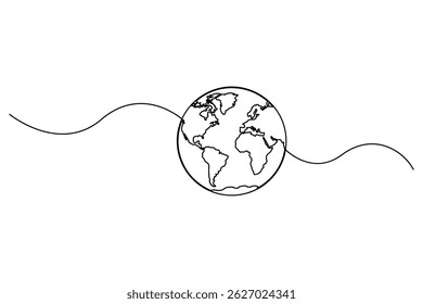 Continuous one-line earth globe outline vector illustration for minimalist and modern designs
