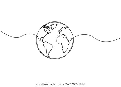 Continuous one-line earth globe outline vector illustration for minimalist and modern designs
