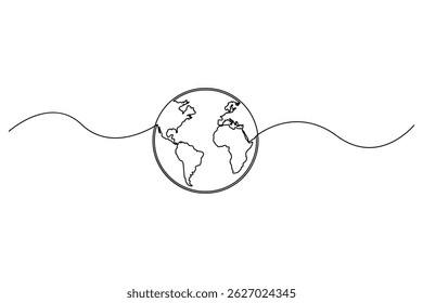 Continuous one-line earth globe outline vector illustration for minimalist and modern designs
