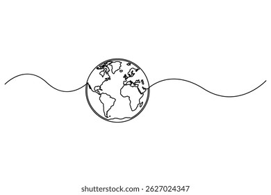 Continuous one-line earth globe outline vector illustration for minimalist and modern designs
