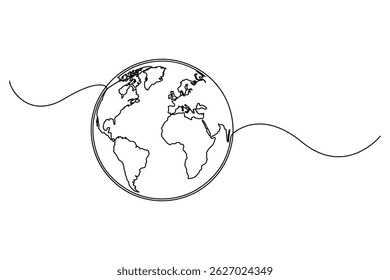 Continuous one-line earth globe outline vector illustration for minimalist and modern designs
