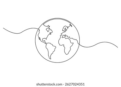 Continuous one-line earth globe outline vector illustration for minimalist and modern designs

