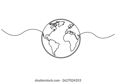 Continuous one-line earth globe outline vector illustration for minimalist and modern designs
