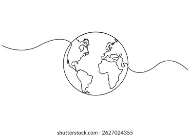 Continuous one-line earth globe outline vector illustration for minimalist and modern designs
