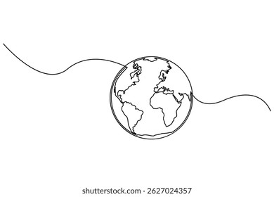 Continuous one-line earth globe outline vector illustration for minimalist and modern designs
