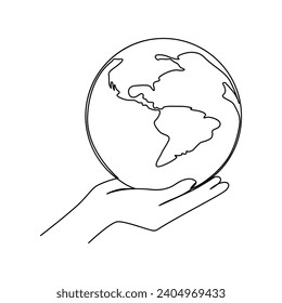 Continuous one-line earth globe vector art drawing and outline Earth Day single-line illustration
