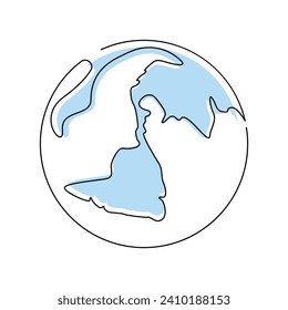 Continuous one-line earth globe vector art drawing and outline Earth Day single-line illustration