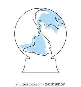 Continuous one-line earth globe vector art drawing and outline Earth Day single-line illustration