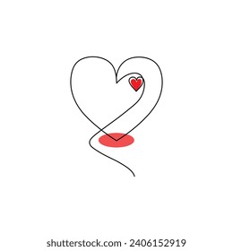 Continuous one-line heart-shaped drawing and love-shaped single-line art illustration
